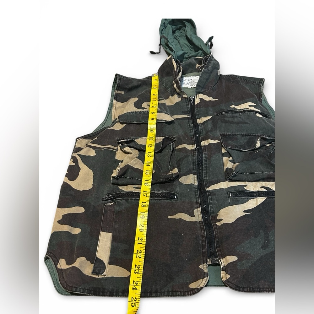 Vintage Weather Rite 295 Camo Hunting Utility Vest Hidden Hood Grunge M - Picture 6 of 12